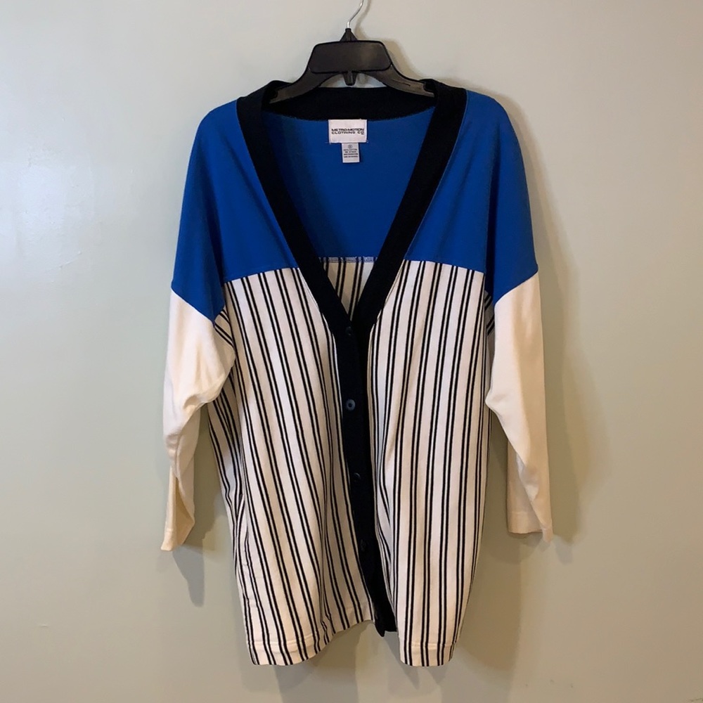Vintage Metro- Motion Clothing - Blue & Stripped Cotton Cardigan